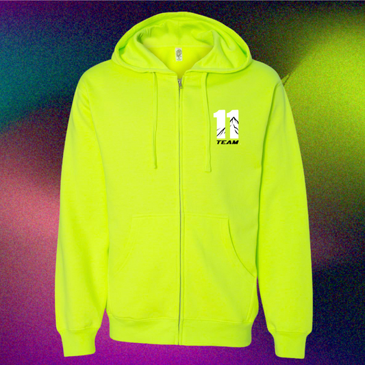 Team 11 Neon Full Zip Hooded LS Lime Green